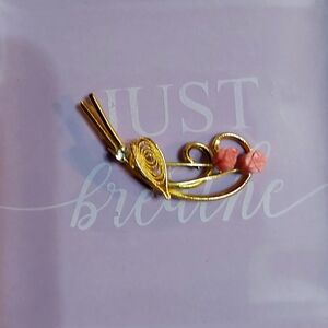 Elegant Gold and Pink Floral Brooch